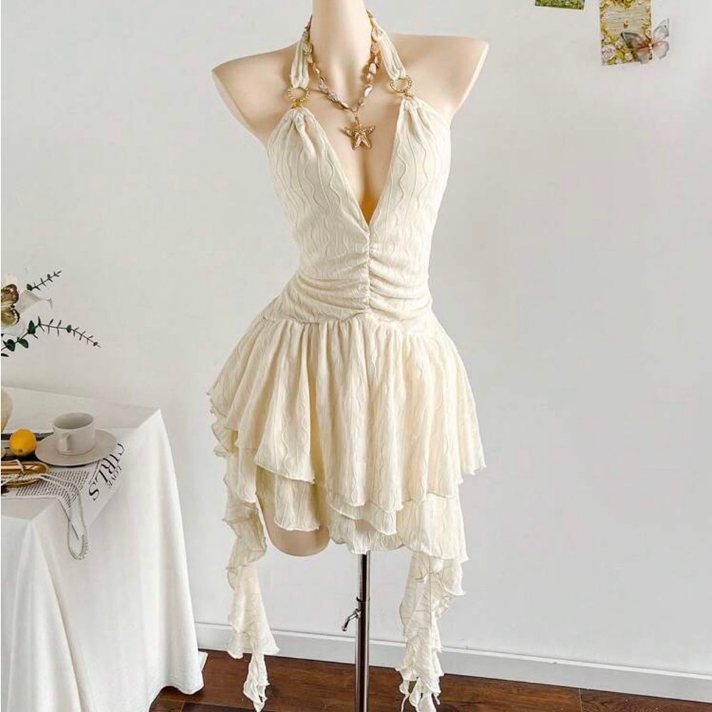 SHEIN Cream High Low Halter Dress